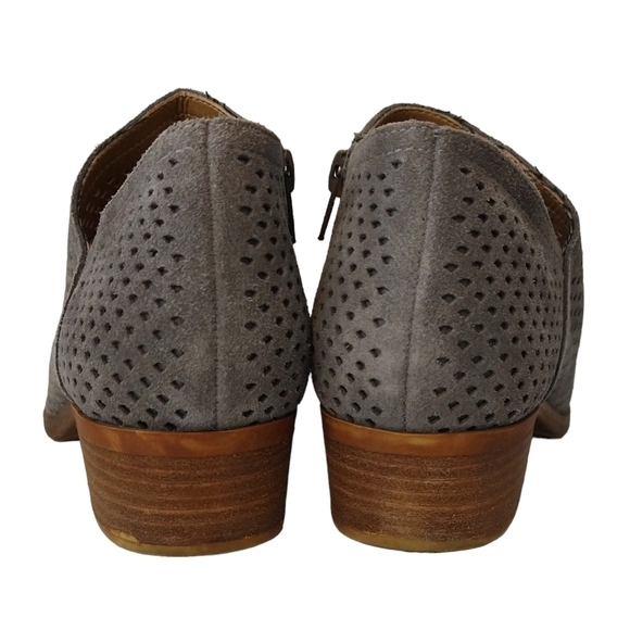 Lucky Brand Baylah Gray Suede Perforated Booties Side Zipper Low Block Heel - Picture 5 of 11